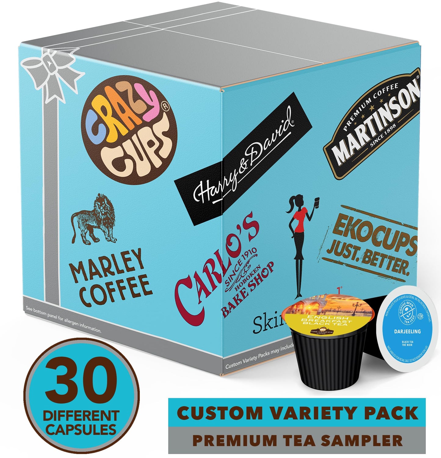 Crazy Cups Assorted Tea Variety Pack - Green, Black, Earl Grey & Herbal Tea Pods for Keurig - 30 Count Single Serve