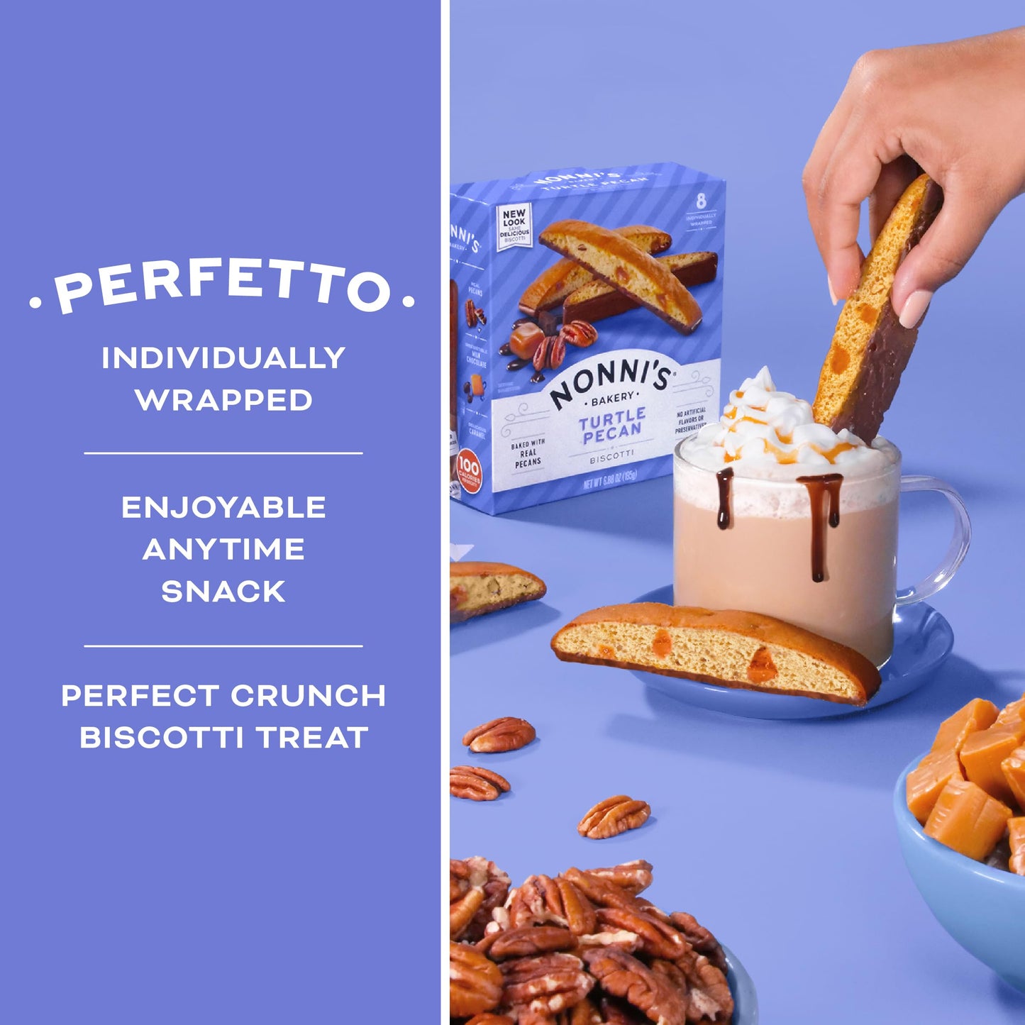 Nonni'S Turtle Pecan Biscotti Italian Cookies - 3 Boxes Caramel Pecan Cookies Dipped In Milk Chocolate - Butter Pecan Biscotti I