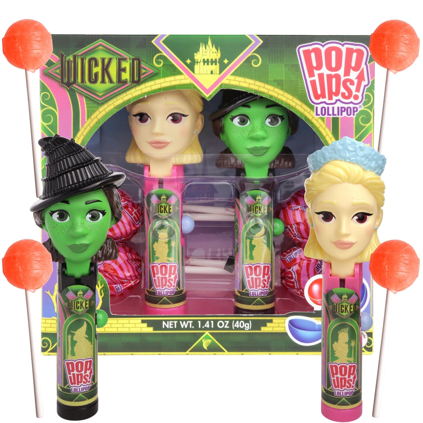 Special Release Wicked Pop Ups Gift Set  Individually Wrapped Suckers With Character Lollipop Holders  Artificial Dye Free  Strawberry Flavored  1.41 Ounces