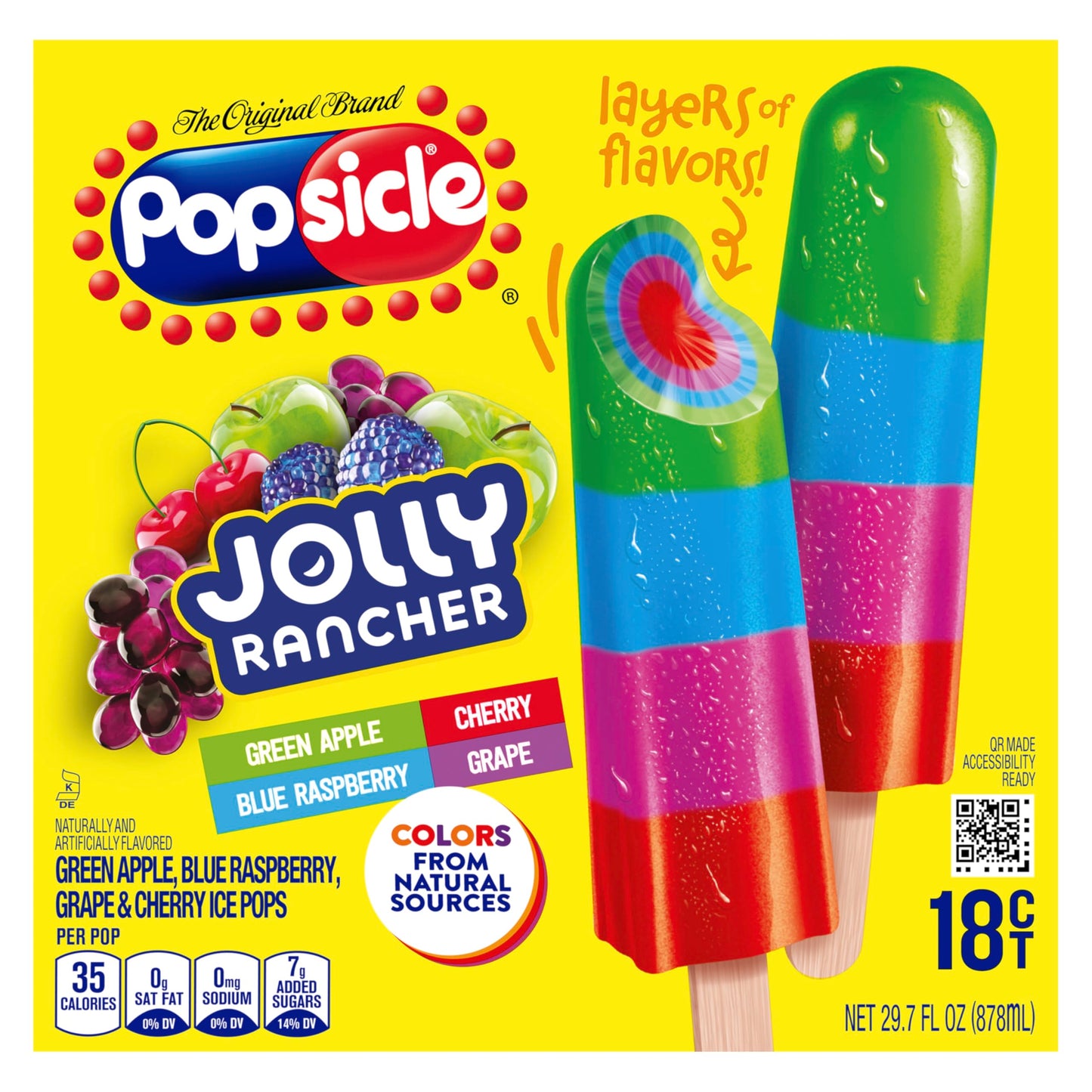 Popsicle JOLLY RANCHER Ice Pops 18 Count Candy Flavor Ice Pop For a Frozen Dessert Frozen Ice Pops With Only 35 Calories 29.7 oz
