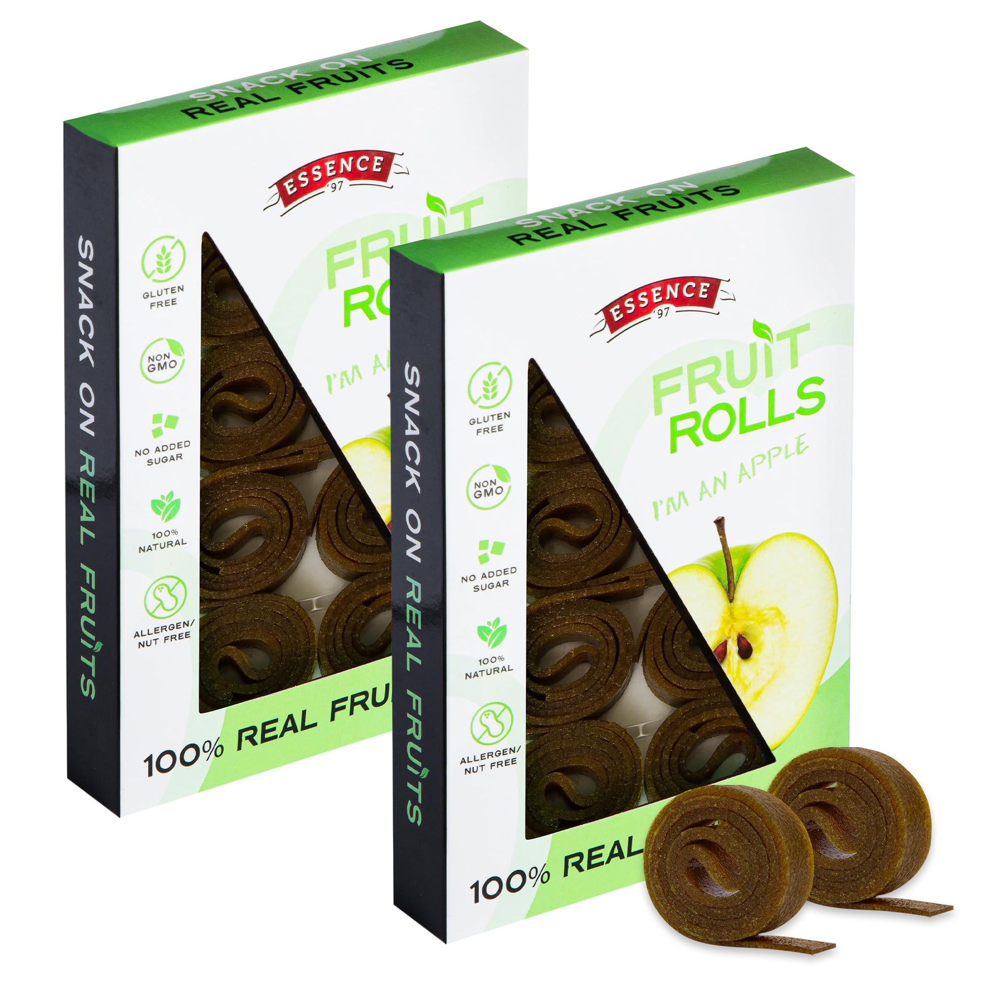 Essence 97 Fruit Roll Ups - Vegan Non-GMO Natural Apple Fruit Strips, 16 Count