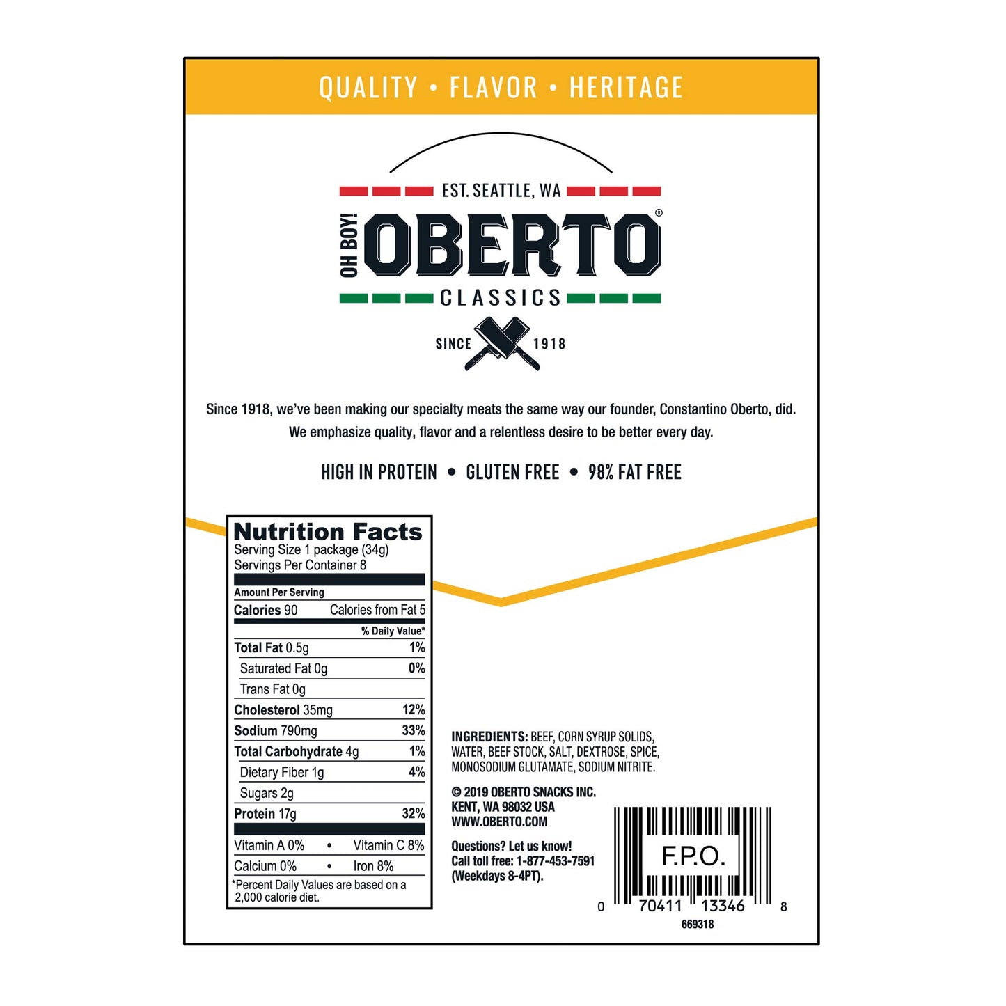 Oberto Classics Thin Style Original Beef Jerky, 1.2 Ounce (Pack of 8) - Savory Snack, High Protein, Gluten-Free, Perfect for On-the-Go