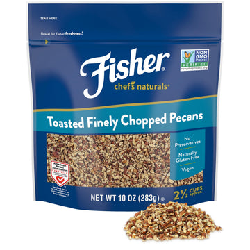 Fisher Unsalted Chopped Pecans, 10 oz Resealable Bag, Vegan Protein, Gluten Free, Brown