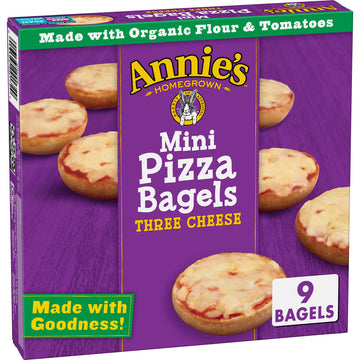 Annies Frozen Mini Pizza Bagels, Three Cheese, Snacks, 9 Ct, 6.65 oz