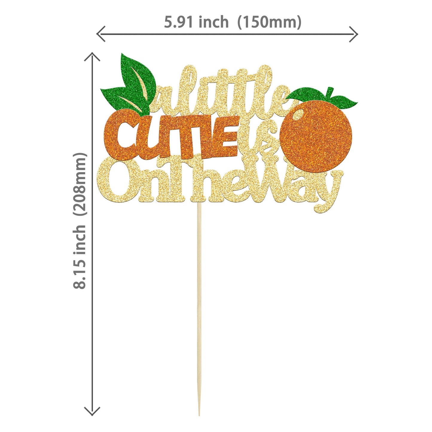 1Pc Little Cutie Is On The Way Cake Topper Glitter Orange Cake Topper Decorations For Cutie Kids Birthday Party Baby Shower Gend
