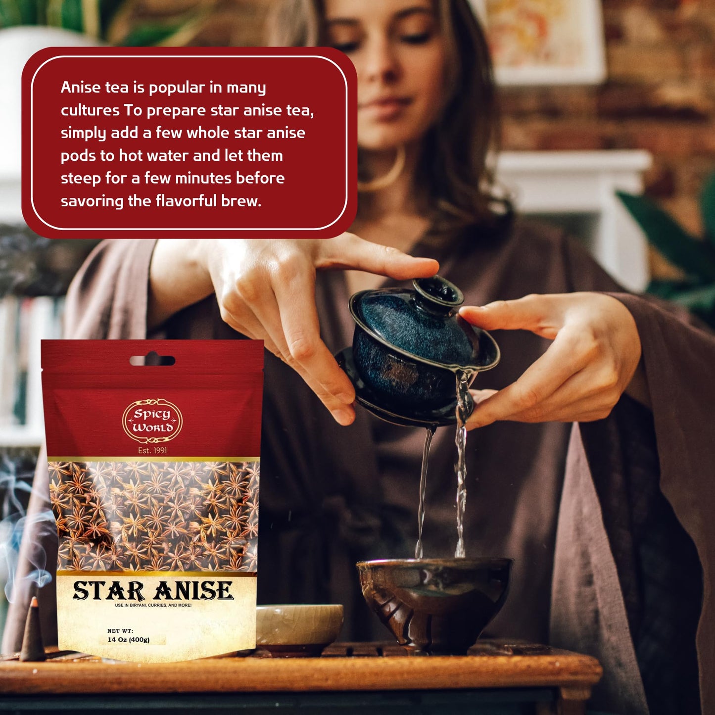 Spicy World Star Anise 14 Oz Bulk Bag | Premium Quality Whole Pods | Chinese Star Anise Pods - Perfect For Flavorful Dishes | Great For Baking & Tea