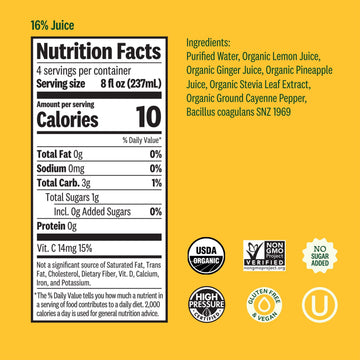 Suja Organic Ginger Love Cold Pressed Juice Drink, Refreshing Ginger Lemonade, excellent source of antioxidant vitamin C, 32 fl