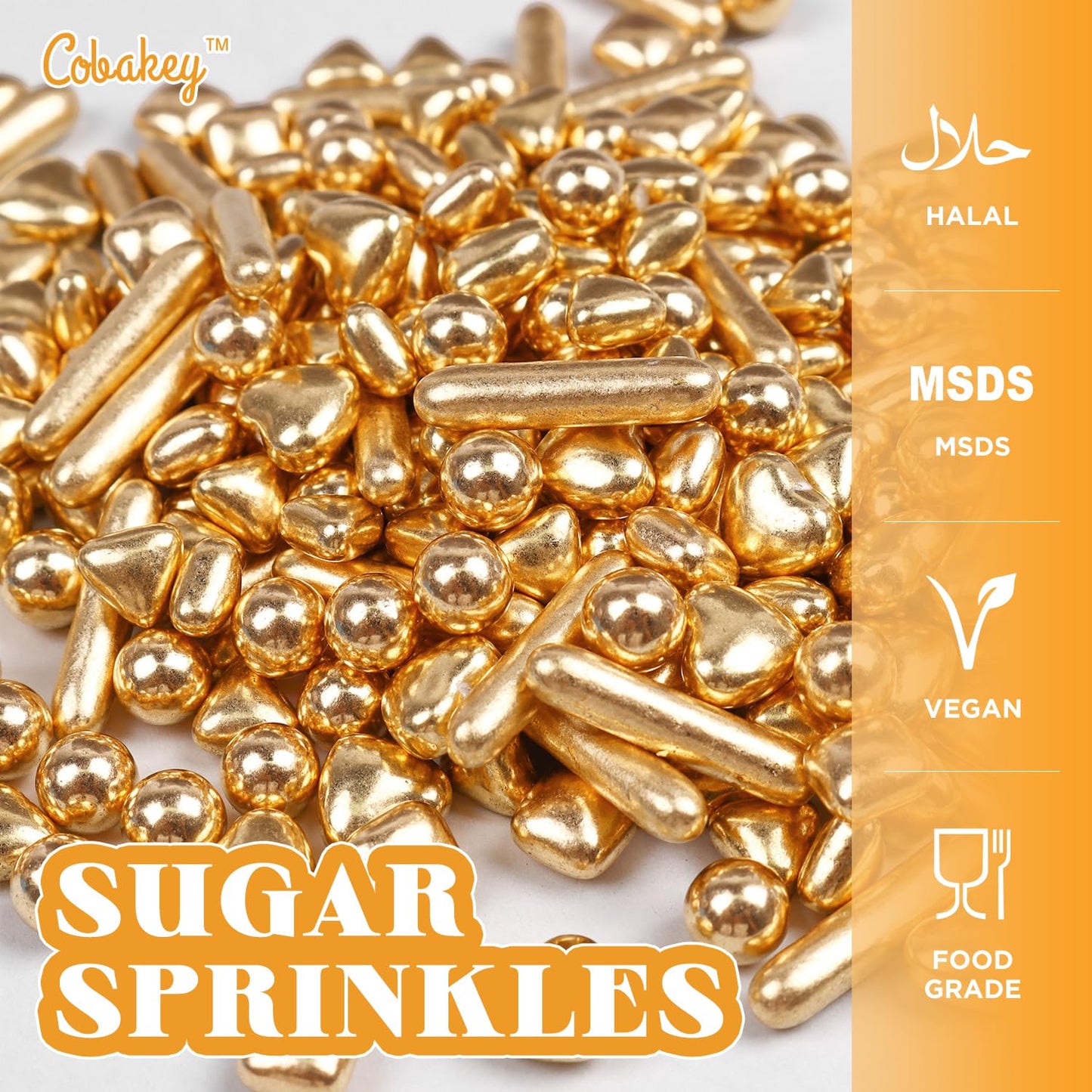Cobakey Bright Gold Sprinkles For Cake Decorations 3.52 Ounce Gold Pearl Sugar Sprinkles For Cupcake Toppers Wedding Party Valen