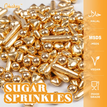 Cobakey Bright Gold Sprinkles For Cake Decorations 3.52 Ounce Gold Pearl Sugar Sprinkles For Cupcake Toppers Wedding Party Valen