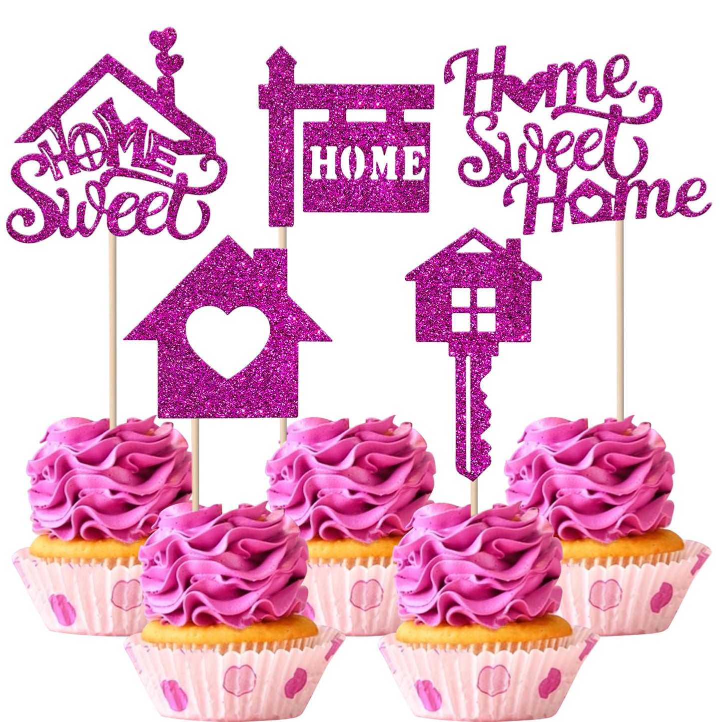 Rsstarxi Cupcake Toppers 30 Pack, Paper, Housewarming Party Decorations, Purple Design 1