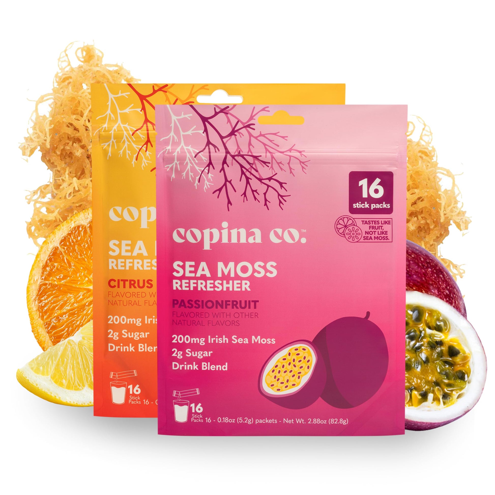 Organic Irish Sea Moss Powder - 200mg Packets for Gut Health and Immune Support - Passionfruit & Citrus Blossom Flavored Seamoss
