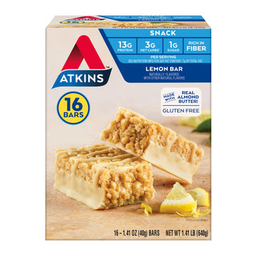 Atkins Snack Bar, Lemon Bar, 13G Protein, 3G Net Carbs, 1G Sugar, Made With Real Almond Butter, Gluten Free, High In Fiber, Keto
