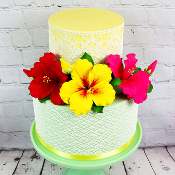 Global Sugar Art Hibiscus Sugar Cake Flowers Spray, Red Hawaiian Cake Flower Large, 1 Count By Chef Alan Tetreault