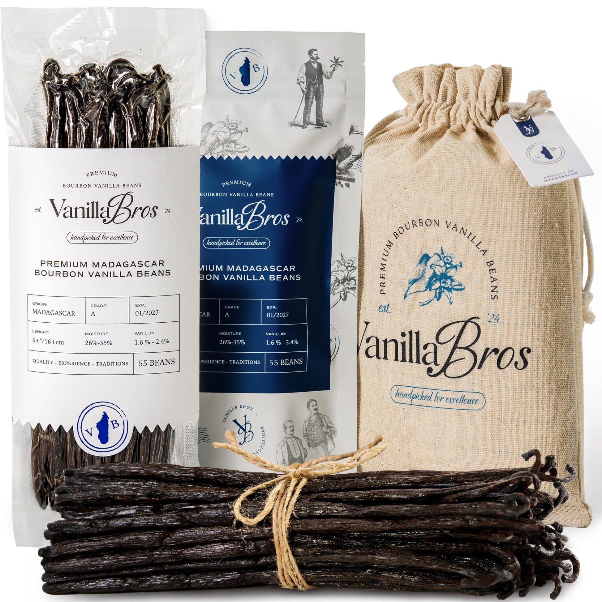 Madagascar Flavor Blend Vanilla Beans (55 Whole Pods  High Standard  6.3-8.3 In) | High Vanillin 1.6-2.4% | Bulk Gourmet Pack | Oily & Aromatic | For Baking  Extract Making & Wholesale Kitchen Use By Vanillabros