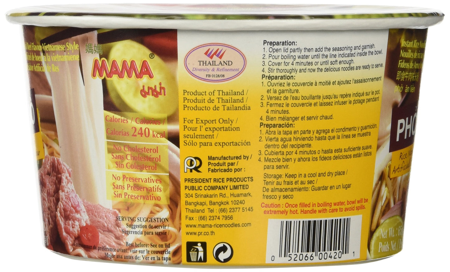 Mama Pho Bo Instant Beef Soup Bowl Noodle In Vietnamese Style, Silky-Smooth, Chewy Rice Noodles With Piping Hot Aromatic Soup Mi