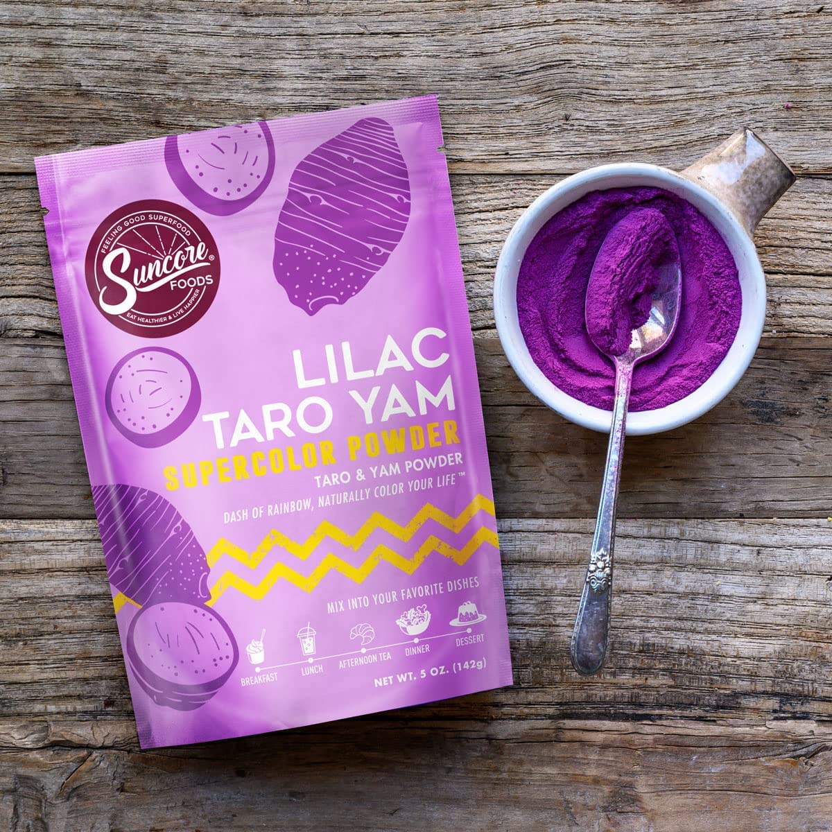 Suncore Foods Lilac Taro Yam Powder, Light Purple Food Coloring Powder, Gluten-Free, Non-GMO, 5oz (1 Pack)