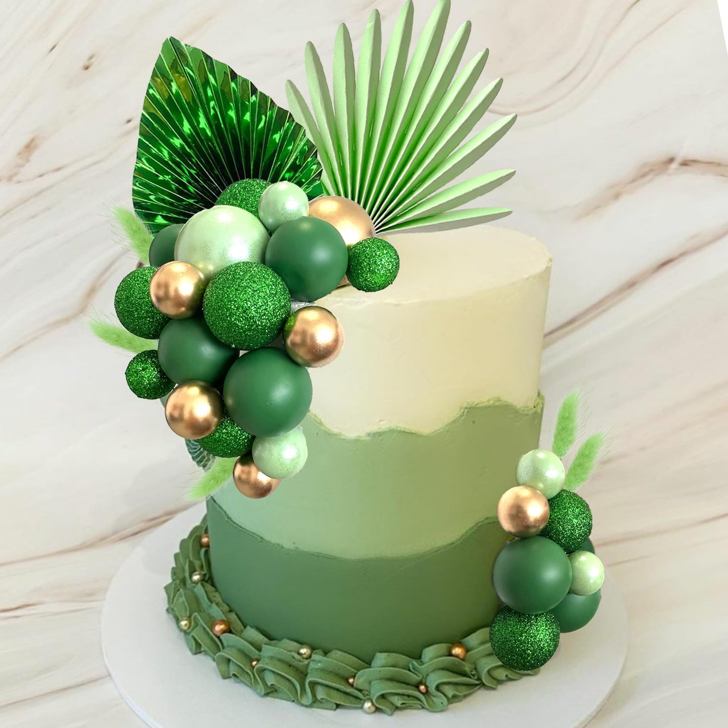 Balls Cake Toppers Palm Leaves Cake Decorations For Birthday Wedding Baby Shower Party Supplies (Green)