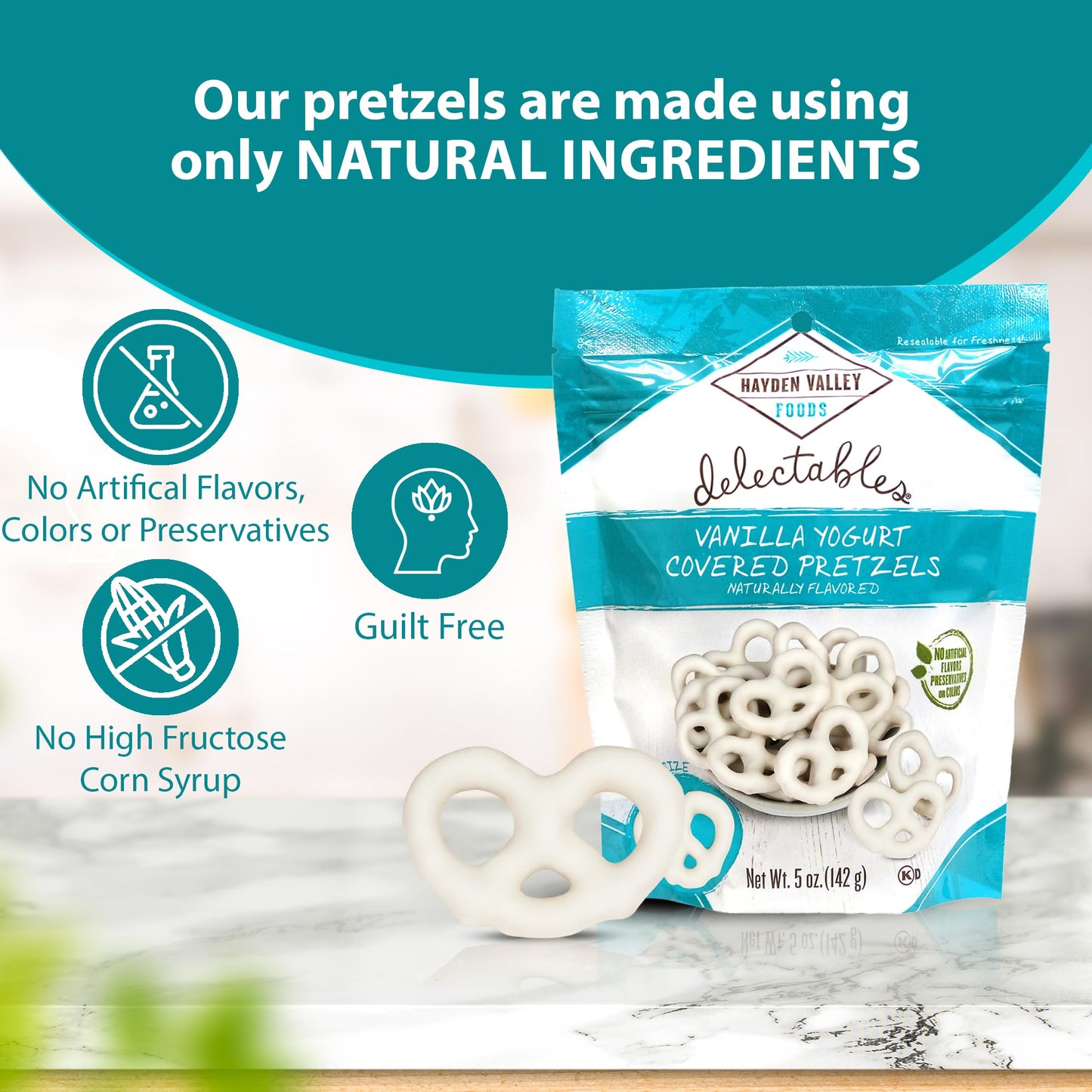 Hayden Valley Foods Vanilla Yogurt Covered Pretzels - 5 Oz Bags (Pack Of 3) - No Artificial Flavors, Preservatives Or Colors