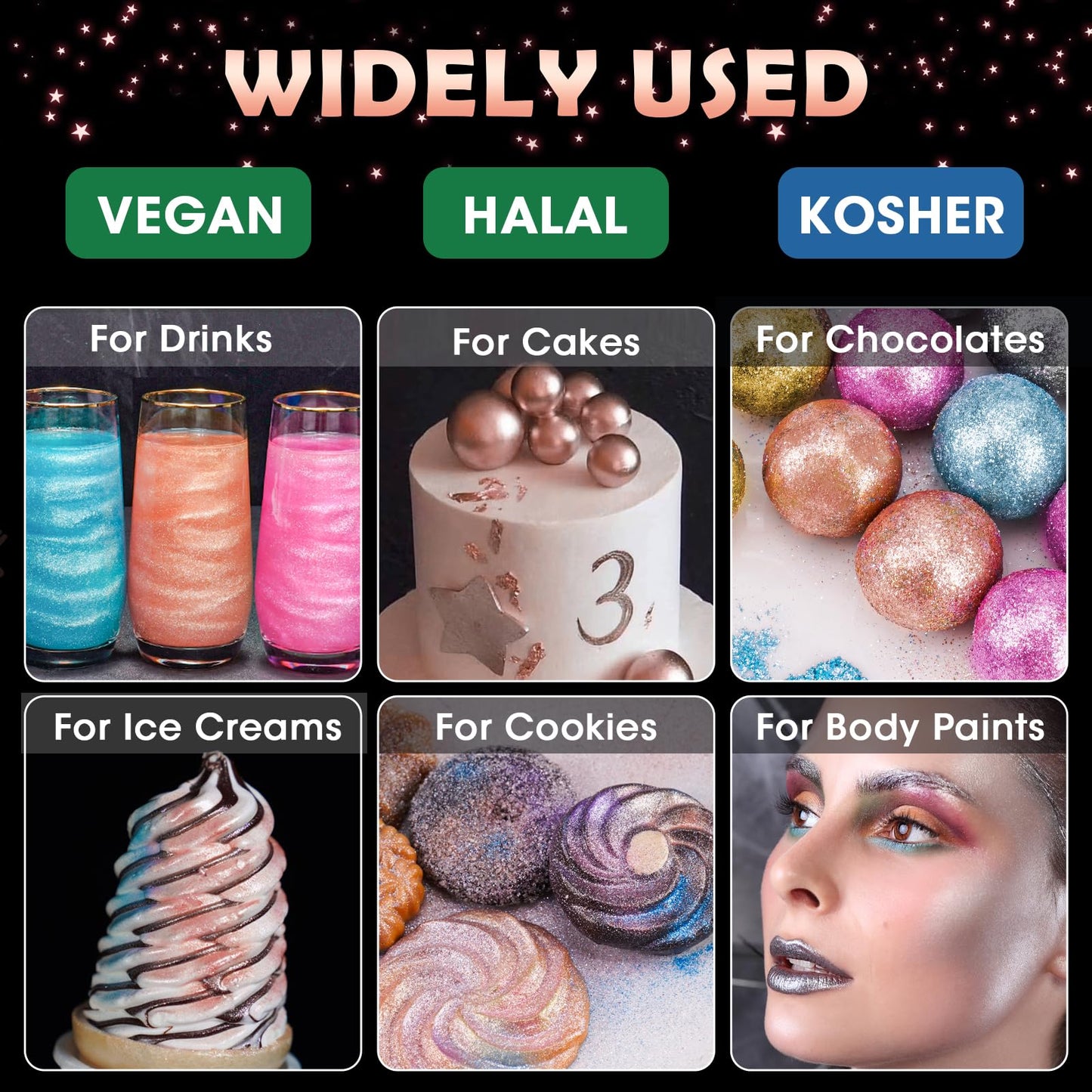 NiHome Edible Glimmer Powder Glitter - Rose Gold, 5g/0.18oz, Vegan, Allergen-Free, Food Decorating Sprinkle