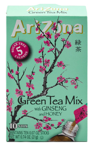 Arizona Green Tea With Ginseng Iced Tea Stix Sugar-Free, Low Calorie Single Serving Drink Powder Packets, Just Add Water For A D