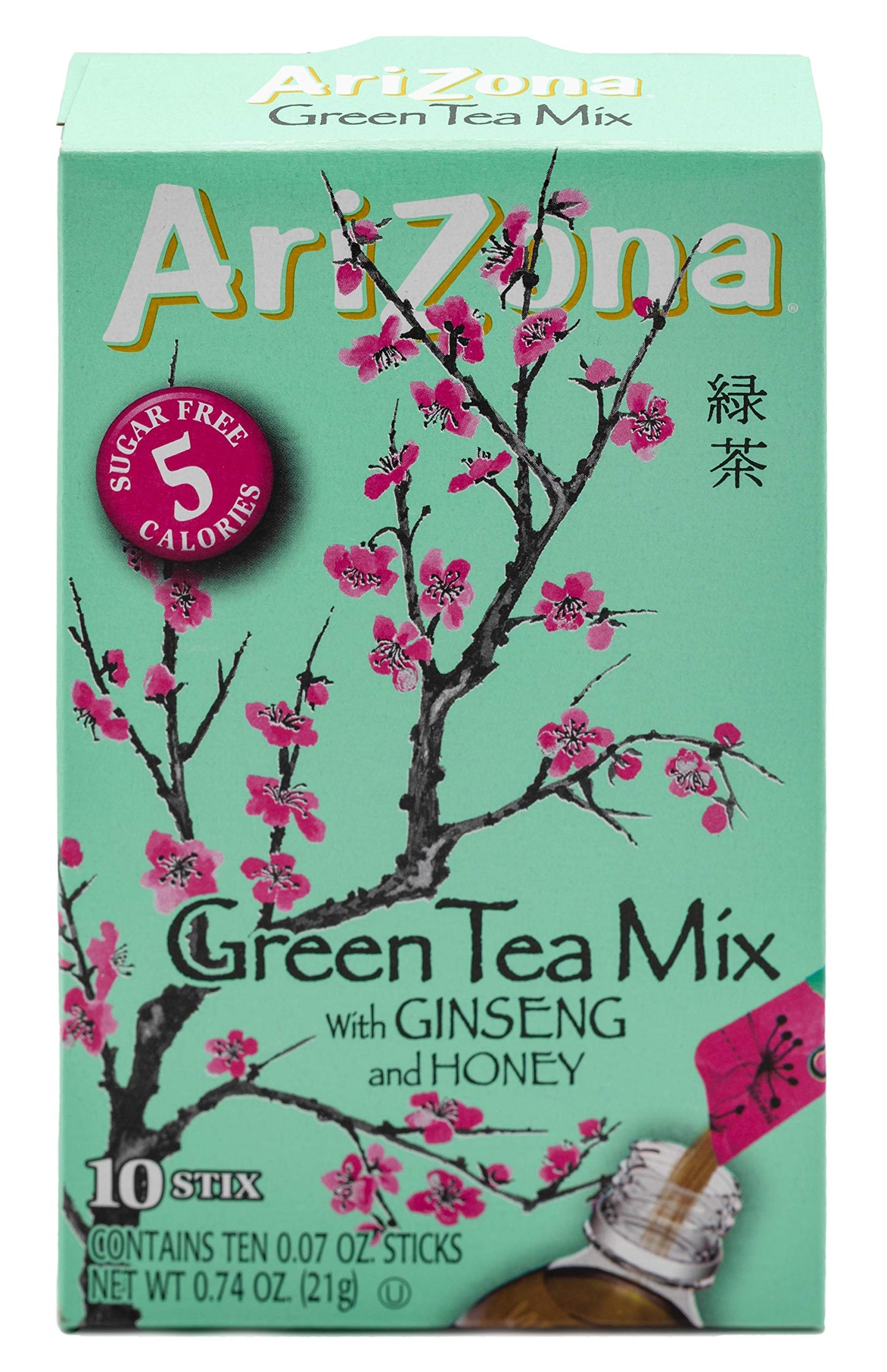 Arizona Green Tea With Ginseng Sugar Free Iced Tea Stix, Low Calorie Single Serving Drink Powder Packets, 10 Count (Pack Of 12)