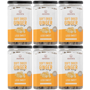 HOMTIEM Dried Crystallized Ginger, Less Sweet, Pack of 6, All-Natural, Preservative-Free, 16 Ounce Each