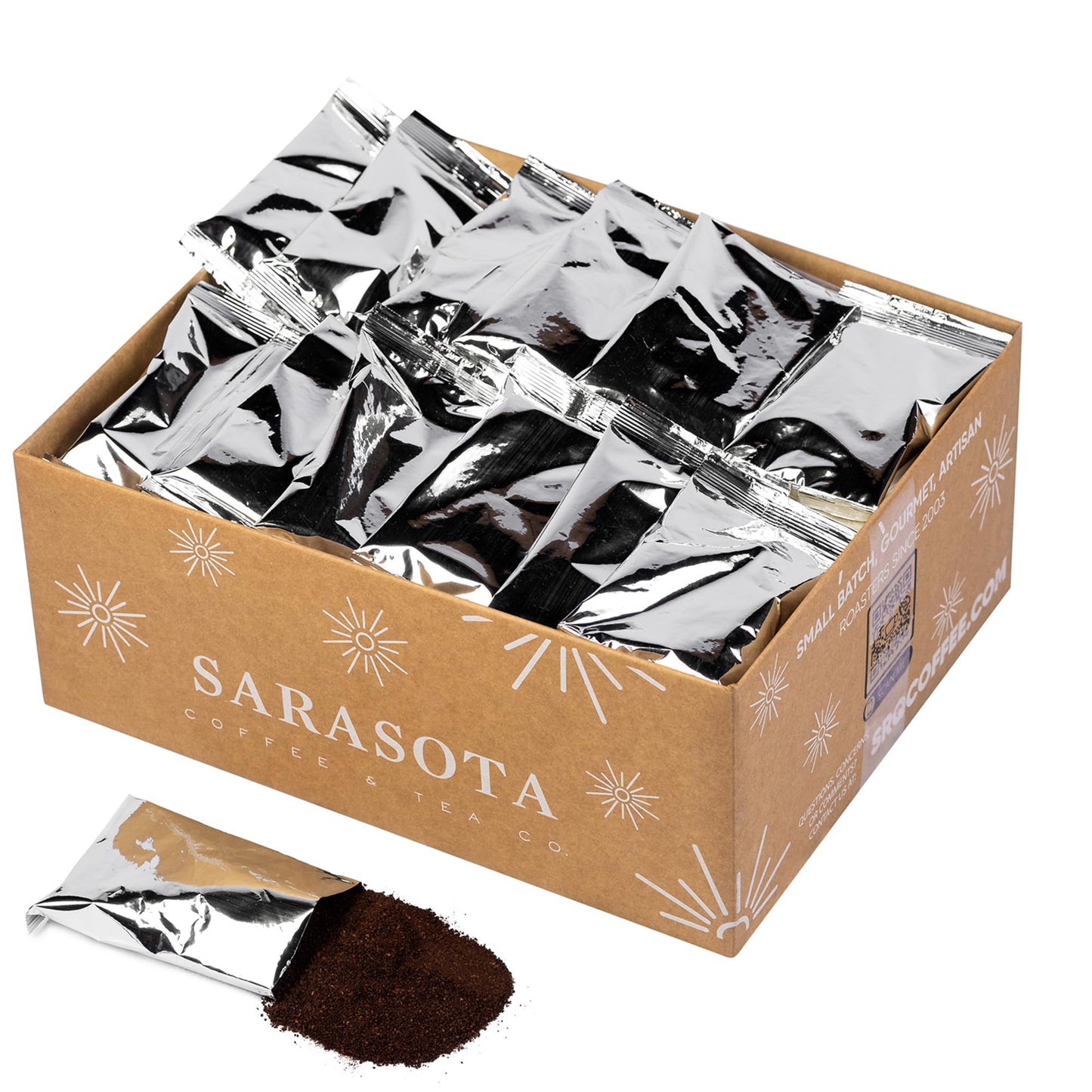 SARASOTA COFFEE & TEA CO. Gourmet Flavored Medium Roast Coffee Packets, 2 Ounce Bags, 36 Count, Low Acid, Mold Free, for 12 Cup Maker