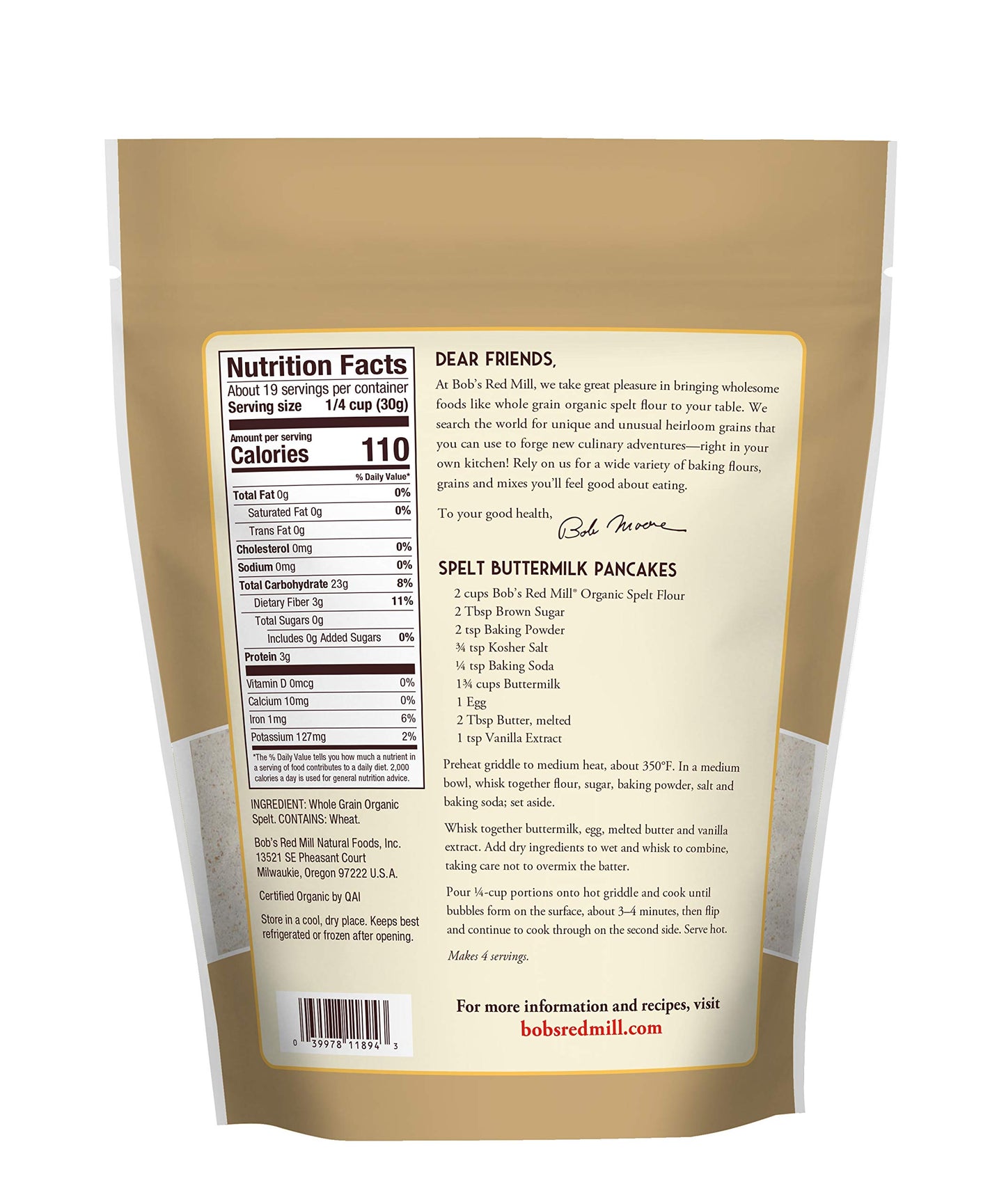Bob's Red Mill - Flour Spelt - Case of 4 - 20 OZ (4x20 OZ)