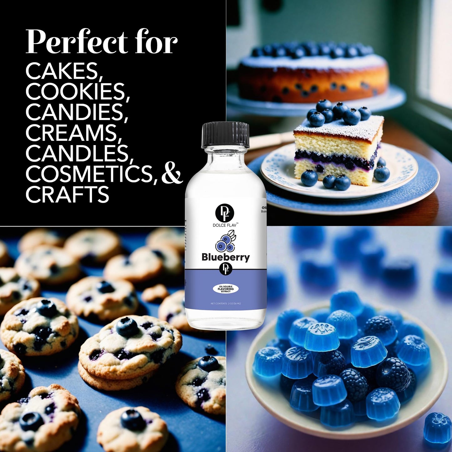 Dolce Foglia Blueberry Extract for Baking, Oil-Soluble Flavoring, Ultra Concentrated, 2 Oz.