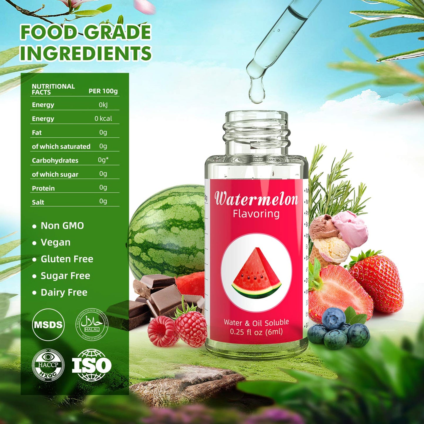 Nomeca Food Flavoring Oil, Fruit Vanilla Cream Chocolate Strawberry Candy Flavors For Baking, Cooking And Lip Gloss Making - Water & Oil Soluble - .2 Fl Oz (6 Ml) Bottles With Dropper (Pack Of 6)