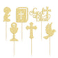 Gyufise Cupcake Toppers, 24Pcs Gold Glitter Cross and Dove, 1.3x4.9, Paper, Christian Baptism Baby Shower Birthday Party Decorations
