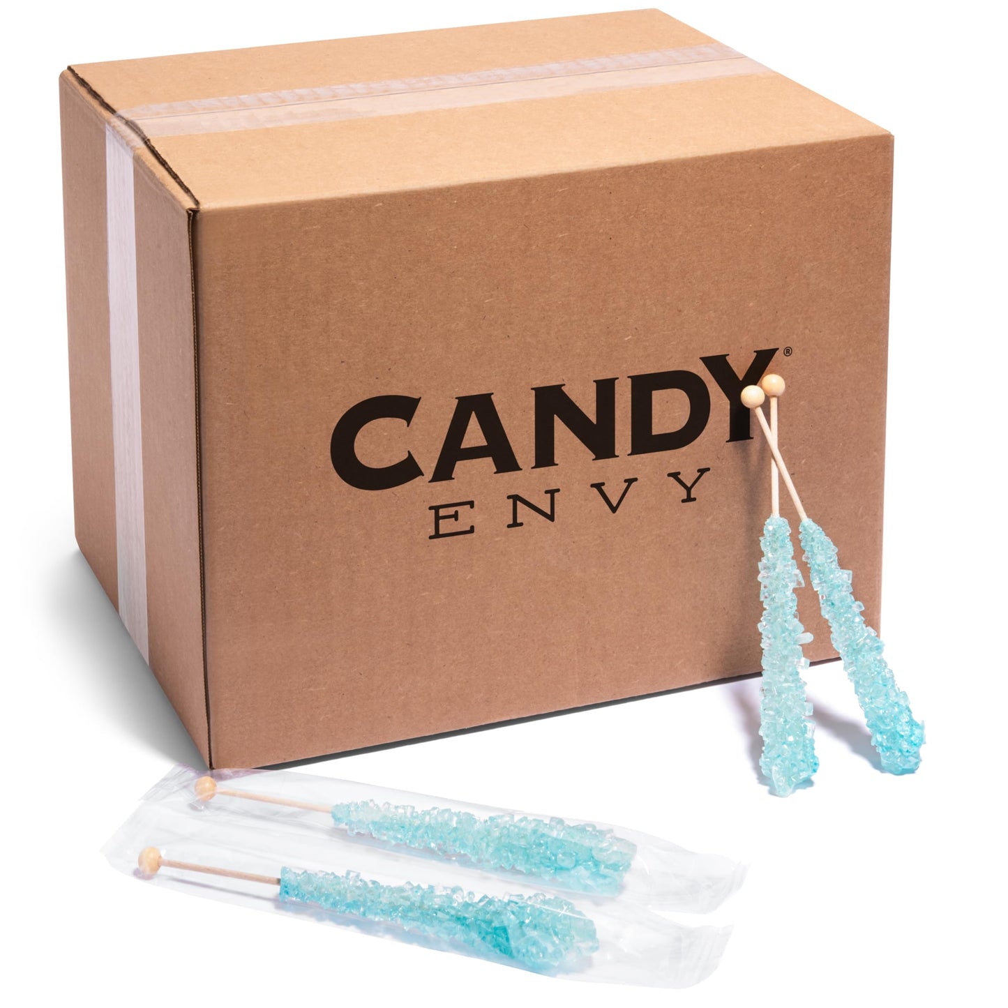 Candy Envy - Light Blue Rock Candy Sugar Sticks - Cotton Candy Flavored - 144 Indiv. Wrapped