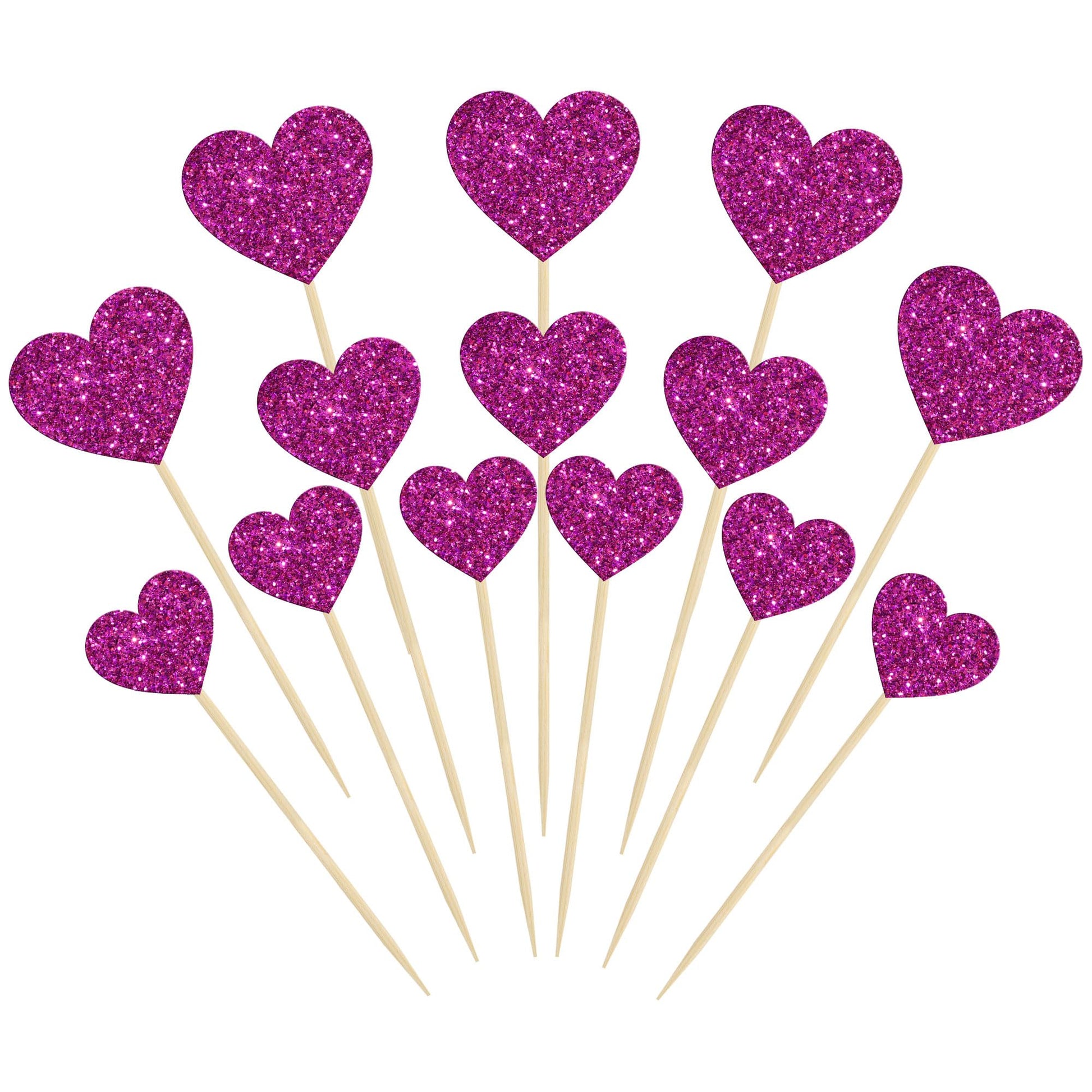 Gyufise Heart Cupcake Toppers, 30Pcs Glitter Picks for Valentines Day, Purple Cake Decorations