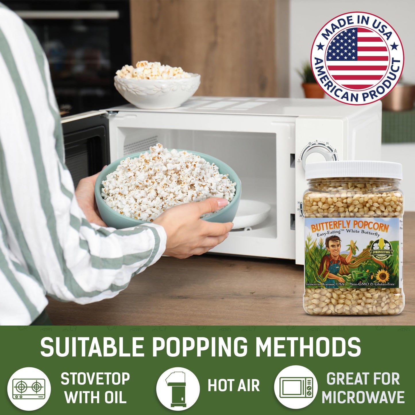 Princeton Popcorn White Butterfly Hulless Popcorn Kernels - Easy-Eating, Baby Small Tender Popping Corn, Non-Gmo Popcorn Kernels
