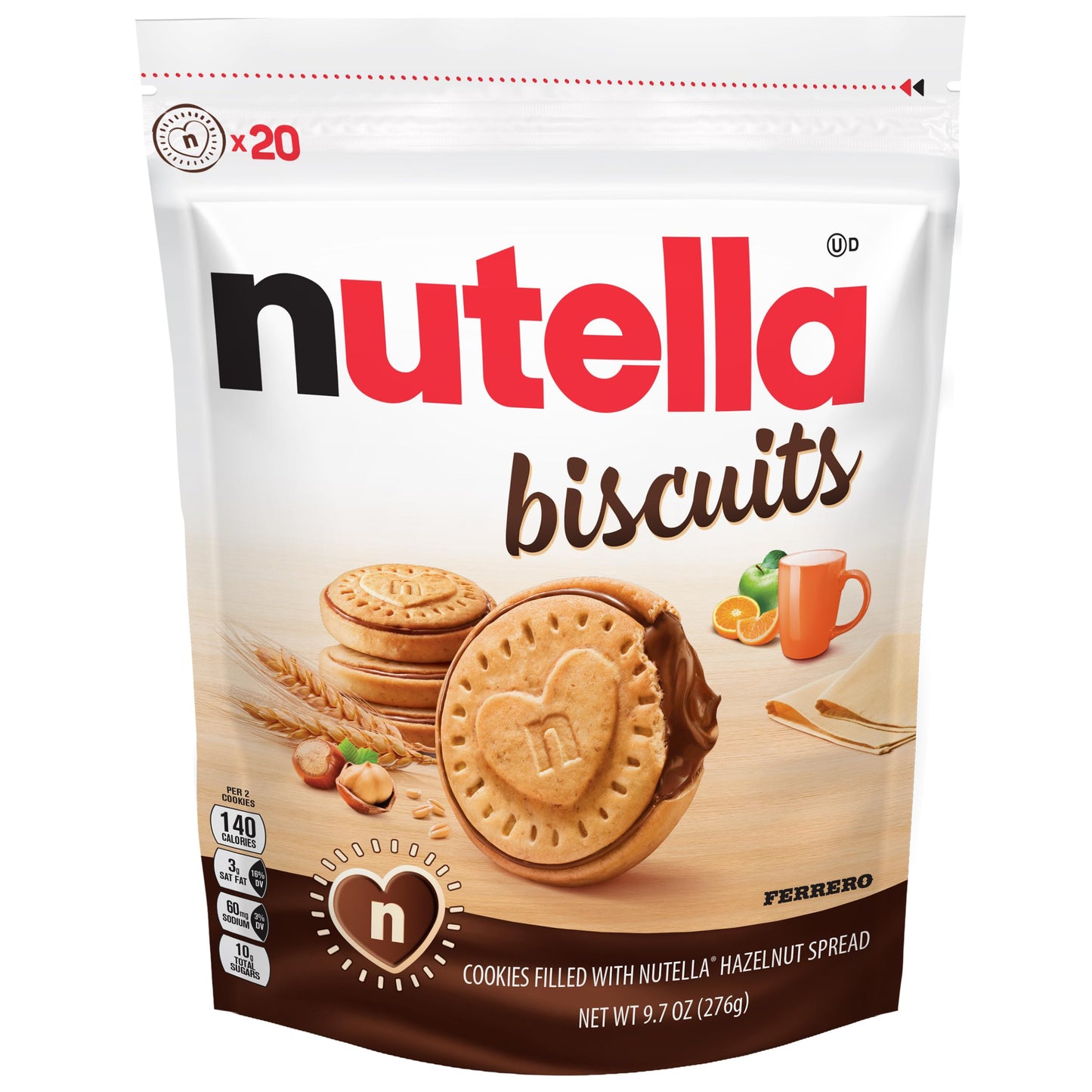 Nutella Biscuits, 20 Count Cookies, Hazelnut Spread With Cocoa, Holiday Christmas Cookies, 9.7 Oz