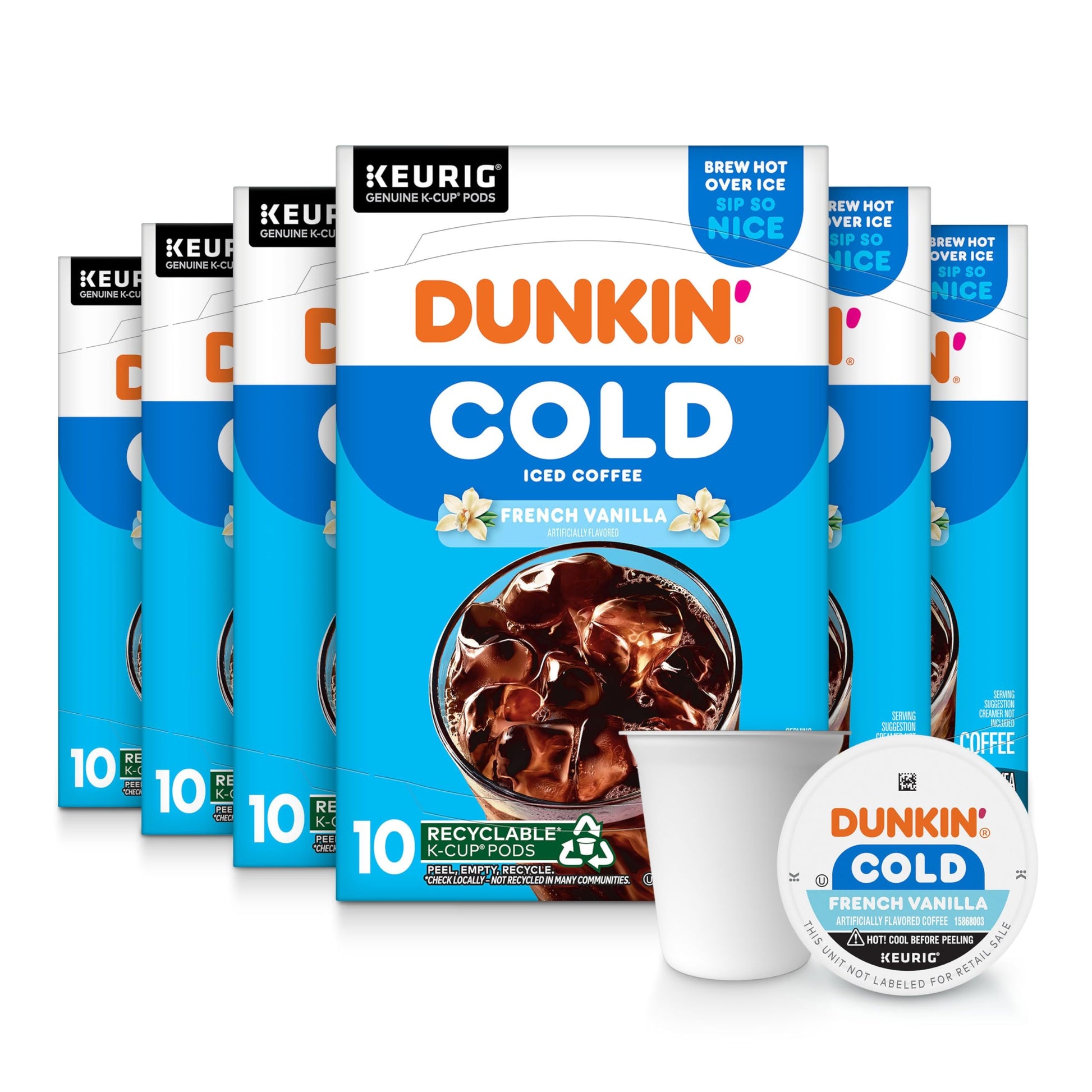 Dunkin Cold French Vanilla Flavored Coffee, 60 Keurig K-Cups
