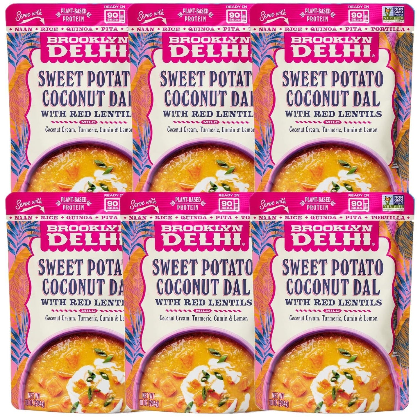 Brooklyn Delhi Sweet Potato Coconut Dal Pouches - Ready to Eat, Protein-Rich, Microwavable Entree, Ready in 90 Seconds - Vegan, 