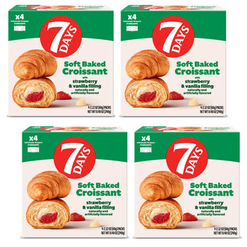 7Days Soft Croissant Multipacks (16 Pack), Strawberry Vanilla, 4 Boxes, Non-GMO Breakfast Pastry (2.12oz, Pack of 16)