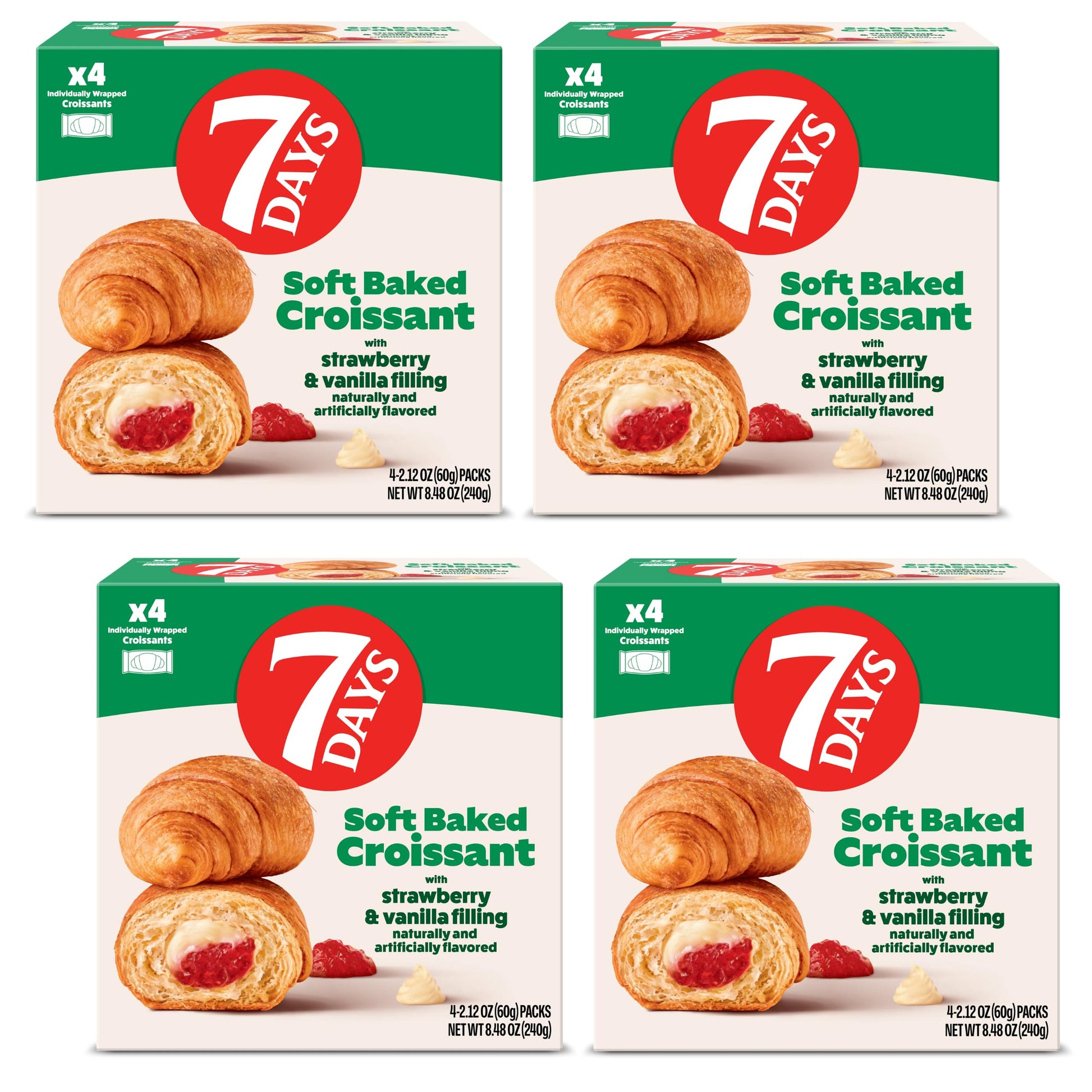 7 Days Soft Croissant Multipacks, Strawberry Vanilla, 4 Boxes, Non-GMO, 8.48 oz (Pack of 16)