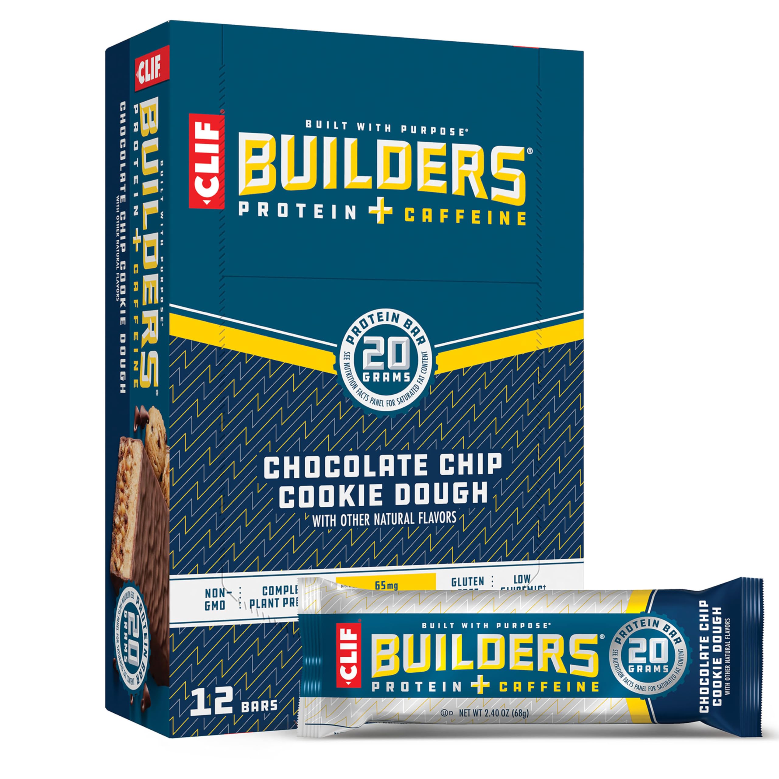 Clif Builders + Caffeine Protein Bars - Chocolate Chip Cookie Dough Fl ...