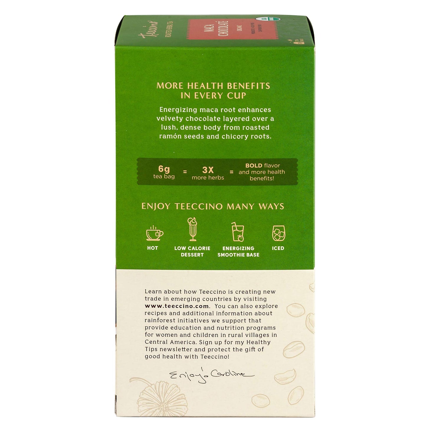 Teeccino Maca Chocolaté Herbal Tea - Caffeine Free, Prebiotic, 25 Tea Bags (Pack of 3)