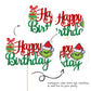 1 Pcs Glitter Grinch Happy Birthday Cake Topper Assembled Merry Christmas Grinch Cake Pick For Christmas Theme Baby Shower Kids