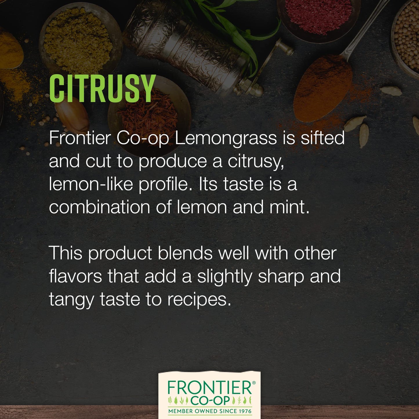 Frontier Co-op Organic Lemongrass, 1lb Bulk Bag - 100% Pure Dried Lemon Grass for Tea & Seasoning, Kosher Certified