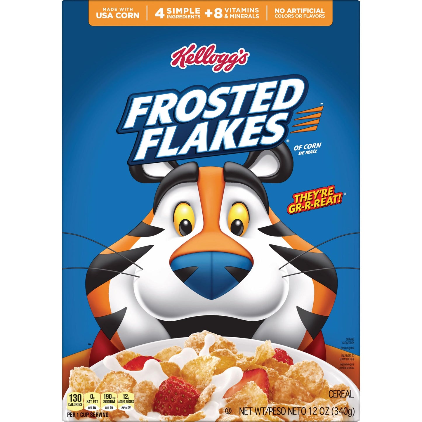 Kelloggs Frosted Flakes Breakfast Cereal, Fat Free, 12 oz