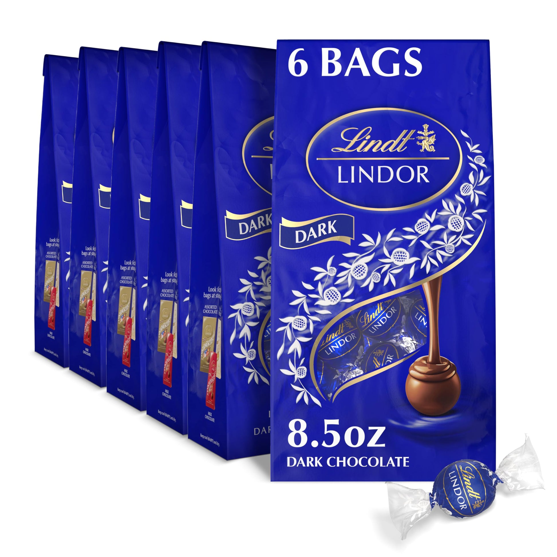 Lindt Lindor Dark Chocolate Truffles  Dark Chocolate Candy With Smooth  Melting Truffle Center  8.5 Oz. Bag (6 Pack)