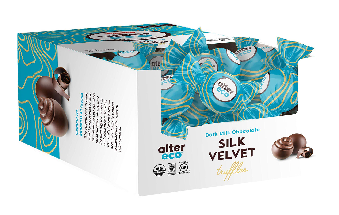 Alter Eco Dark Chocolate Truffles, 39% Pure Cocoa, Fair Trade, Organic, Gluten Free, 60 ct Box, Brown, Model 127801