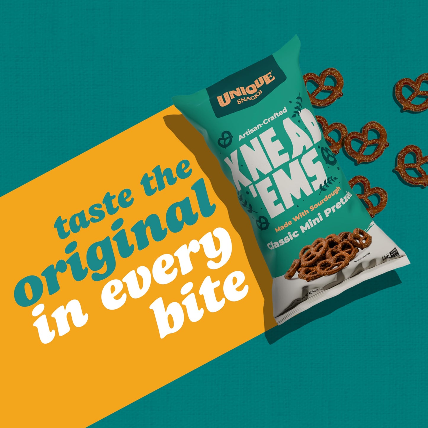 Unique Snacks Knead 'Ems, Sourdough Mini Pretzels, Artisan-Crafted Vegan Snacks, Non-Gmo, Kosher Chips, 11 Oz. Snack Bags, Pack