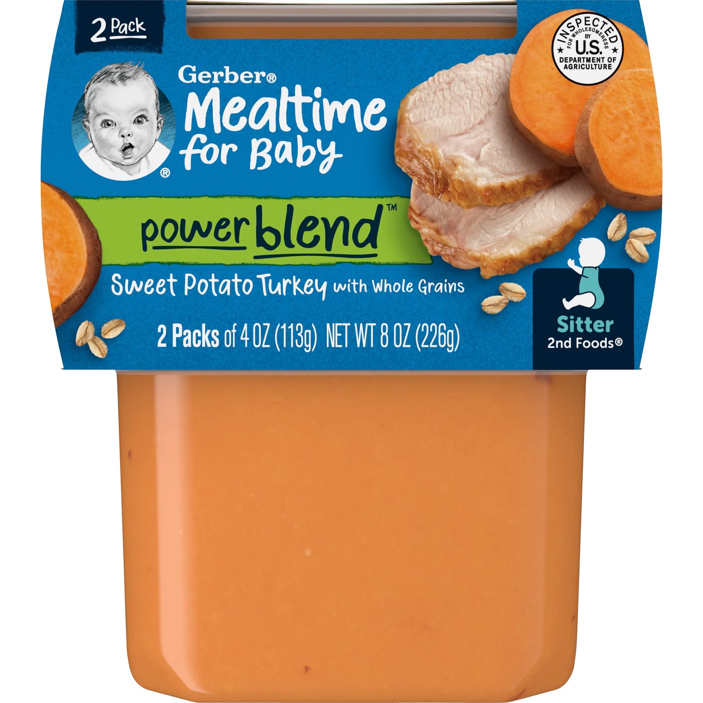 Gerber Mealtime For Baby 2Nd Foods Powerblend Baby Food Tubs, Sweet Potato Turkey, 4 Oz. (Pack Of 10)