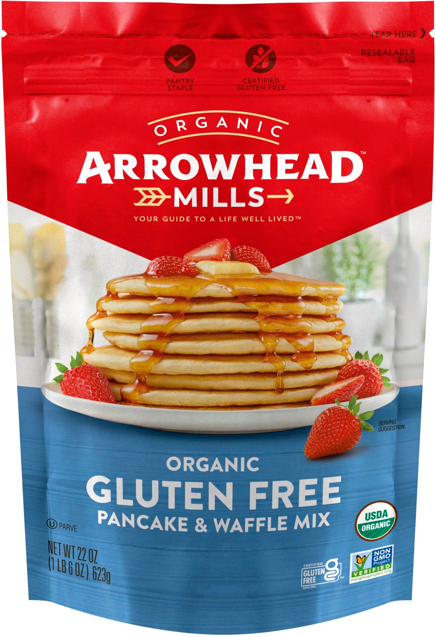 Arrowhead Mills Gluten Free Pancake & Waffle Mix, Organic, 22 Ounce Bag (Pack Of 6)