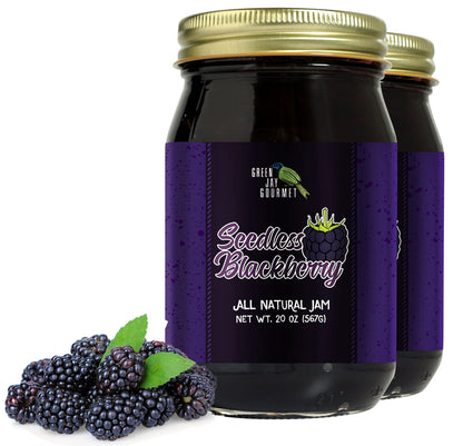 Green Jay Gourmet Seedless Blackberry Jam - All-Natural Fruit Jam with Blackberries & Lemon Juice - Vegan, Gluten-free Jam - Con